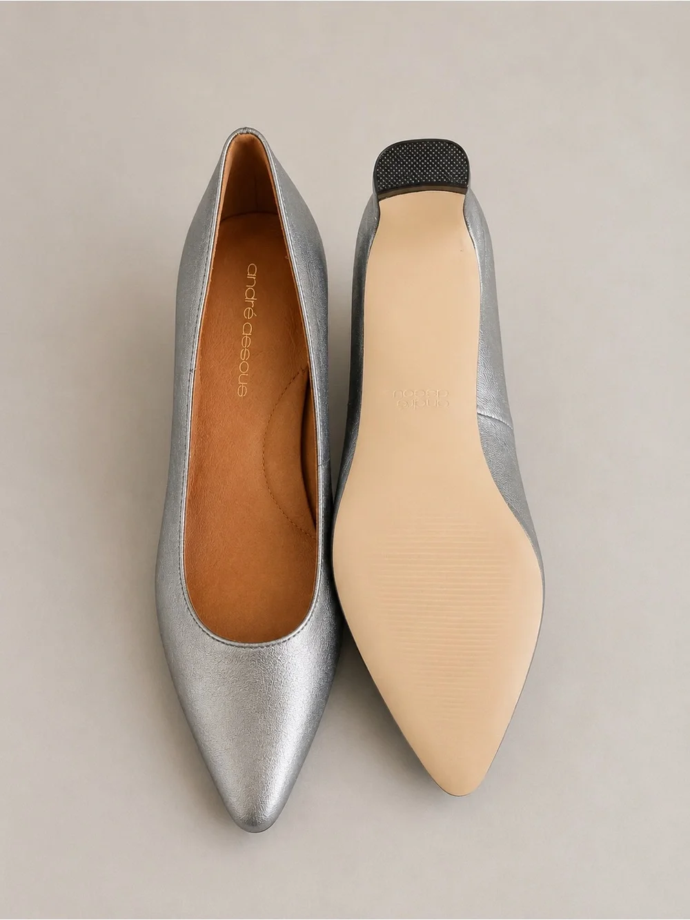 André Assous Metallic Silver Leather Pointed Toe Pumps Size 7